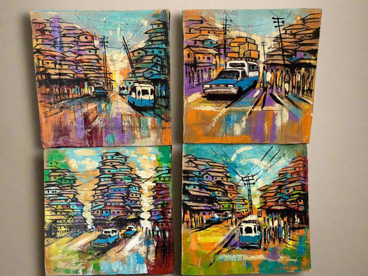 Scenes of Addis Ababa -Set of 4 Acrylic on Canvas